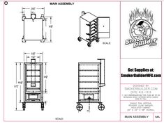 the drawing shows how to build an ice cream cart with wheels and shelves for storage