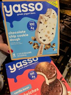 two boxes of yasso ice cream and chocolate chip cookie dough