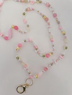 Pink and yellow beaded lanyard that will make your work day awesome! Can have name added! Beaded Id Lanyard, Teacher Lanyards, Lanyard Pink, Teacher Ootd, Lanyard Teacher, Cute Lanyards, 1st Grade Teacher, Id Lanyard, Or Nurse