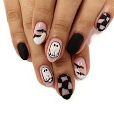 Faster shipping. Better service Spooky Nails Bats, Nail Ideas Spooky, Nails 2023 Trends Halloween, Halloween Nails Acrylic Black, Spooky Season Nails Short, Modern Halloween Nails, Pumpkin And Ghost Nails, Retro Halloween Nails, Boho Halloween Nails