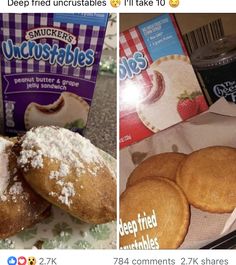 two pictures one with cookies and the other with powdered sugar