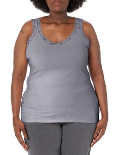 PRICES MAY VARY. Soft cotton-rich fabric stretches for flattering drape S lace trims straps and v-neck for a stylish, feminine look Roomy banded armholes allow flexible ease of movement Tag free for itch-free comfort 27.5 inches long Layering Cami, Just My Size, Lace Trims, Rich Fabric, My Size, Feminine Look, Lace Tank, Cami Tanks, Plus Size Shirts