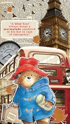 an image of a bear with luggage in front of the big ben clock tower