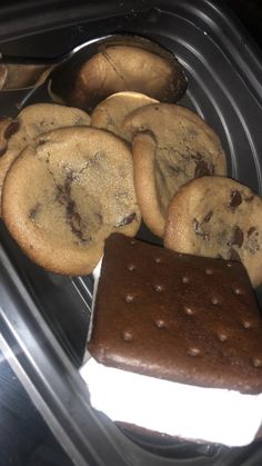 chocolate chip cookies and ice cream in a container