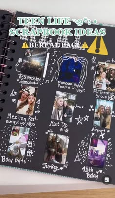 a spiral notebook with pictures on it and the words ten life's scrapbook ideas