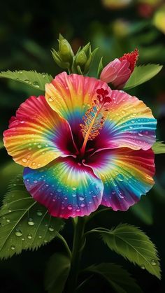 a colorful flower with drops of water on it