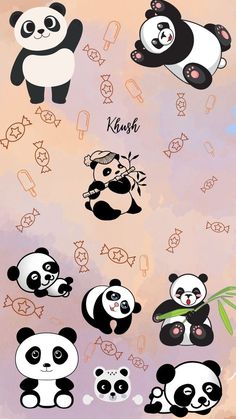 the pandas are all different colors and sizes on this wallpaper mural, but they're very cute