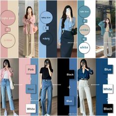 Color Match For Clothes, White Color Combos Outfit, Pink And Blue Combo Outfit, Blue Color Clothes, Colour Combo Outfits Women, Pink Blue Outfit Hijab, Blue Colour Combinations Outfit, Colour Combination With Blue Jeans, Colour Matching Outfits