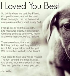 a black and white photo of a dog's face with the words loved you best