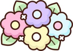 three different colored flowers with green leaves on the top one is pink, white and blue