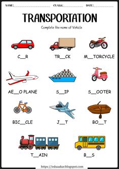 transportation worksheet with pictures and words to help kids learn how to use them