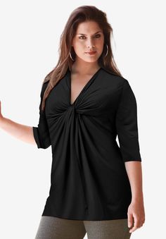 Twisted Knot-Front Tunic by ellos®| Plus Size Tunics | Ellos Occasion Dresses Wedding, Twist Knot, Tunic Tank Tops, Career Dress, Swimsuits For All, Active Wear Tops, Hoodie Dress, Cocktail Dress Party, Plus Size Tops