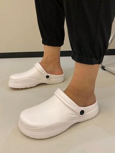 1 Pair Unisex Anti-Slip, Oil-Resistant, Lightweight, Durable Soft-Sole Solid Color Round Toe Low-Top Thick-Sole Breathable Slip-On Clogs, Suitable For Indoor And Outdoor Wear, Kitchen, Hospital, Work, Casual, 2024 Summer New Fashion Couple Style EVA White Chef Nurse Work Shoes White         Men Shoes, size features are:Bust: ,Length: ,Sleeve Length: Work Safety, Safety Shoes, Fashion Couple, Outdoor Wear, Work Shoes, Clogs, New Fashion, Mac, Shoes Mens