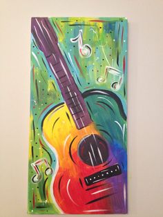 a painting of a guitar with musical notes on it