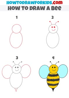 how to draw a bee for kids with easy step by step drawing instructions and pictures