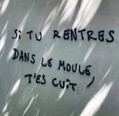 graffiti written on the side of a building in french, which reads'st tu rentres dans les moug tes cut '