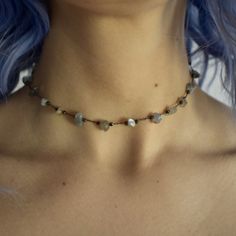 Simple Necklace Choker, Chocked Necklaces, Cord Necklace Diy, Chocker Neckless, Gem Necklaces, Etsy Necklace, Boho Beaded Necklace, 90s Choker, Boho Choker Necklace