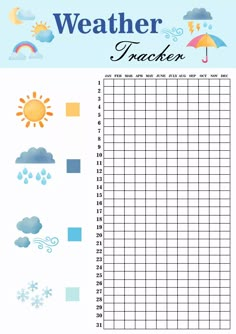 Weather Tracker Monthly Weather Tracker Printable, Weather Stickers Free Printable Planner, Weather Tracker Bullet Journal, Work Tracker, Bullet Journal Layout Templates, Weather Tracker, Collage Creator, Study Planner Printable