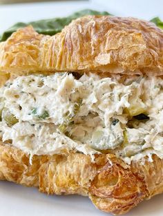 a croissant sandwich with chicken salad on it