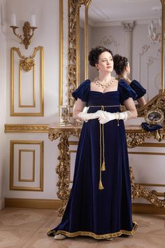 Regency Royal Blue Velvet Dress. Regency Ball Gown. - Etsy Royal Blue Velvet Dress, Historical Costuming, Womens Costumes, Walking Outfits, Bustle Dress