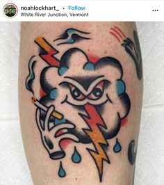 a tattoo with an image of a cloud and lightning