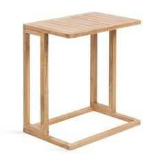 the side table is made out of wood and has a square shaped design on it