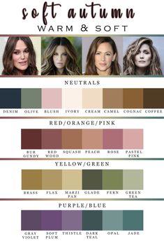 Soft Autumn Makeup, Breast Sizes Chart, Soft Autumn Palette, Soft Autumn Color Palette, Style Analysis, Krysten Ritter, Skin Color Palette, Seasonal Color Analysis, Colors For Skin Tone