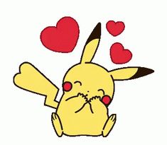 a cartoon pikachu with hearts flying around