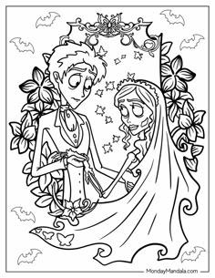 the corpse bride and groom coloring page for kids to color on their own wedding day