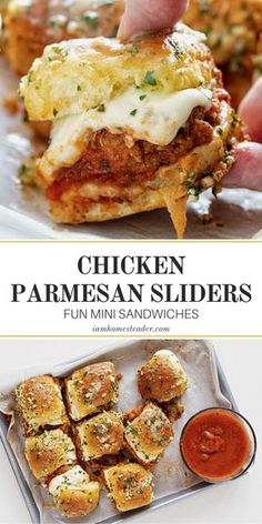 chicken parmesan sliders on a plate with dipping sauce