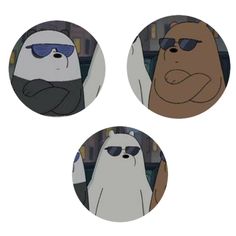 three cartoon characters with sunglasses on their faces