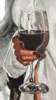 a painting of a woman holding a glass of wine