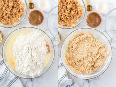 two images show the process of making bread in bowls and then adding ingredients to make it