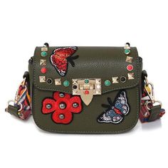 Butterfly Festival Handbag Green Summer Party Shoulder Bag, Green Shoulder Bag For Summer Parties, Spring Party Green Shoulder Bag, Green Shoulder Bag For Spring Party, Spring Green Shoulder Bag For Party, Green Casual Party Bag, Trendy Embroidered Shoulder Bag For Spring, Spring Green Bags For Fashion Accessory, Casual Green Embroidered Shoulder Bag