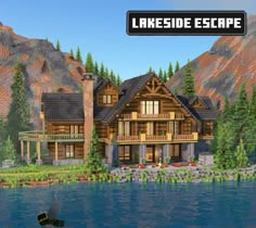 #Minecraft Lakeside House Minecraft Houseboat Ideas, Minecraft Country House Ideas, Minecraft Hunting Lodge, Cool Minecraft Doorways, River Minecraft House, Minecraft Cabin Ideas Log Homes, Minecraft Modern Farmhouse, Modern Cabin Minecraft, Minecraft Waterfront House