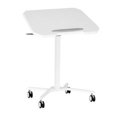 a white table with wheels on it