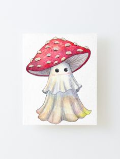 a watercolor painting of a mushroom with white dots on it's head poster