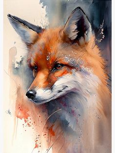 a watercolor painting of a red fox