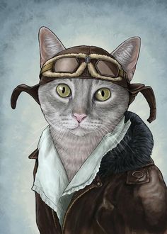 a cat in a pilot's hat and goggles is wearing a leather jacket