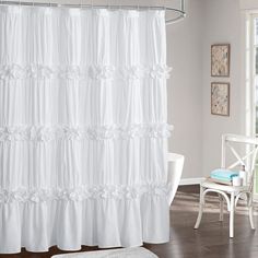 PRICES MAY VARY. ★ ADD A TOUCH OF ELEGANCE: Combined the elegance of ruffles and waterfall pattern design to give a romantic and shabby chic feel. This shower curtain offers a soothing atmosphere, ideal for relaxing at the end of a long day. If you are looking for something to make your bathroom special, you can't go wrong with our bath curtain. ★ DELICATE CRAFT: Along with the unique ruching, there are waterfall ruffle design creating a sweet and classy vision for your bathroom. Those fancy wat Ruffle Shower Curtain, Feminine Bathroom, Vintage Shower Curtain, Ruffle Shower Curtains, Farmhouse Shower Curtain, Farmhouse Shower, Fancy Flowers, Stall Shower Curtain, Flower Shower Curtain