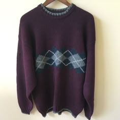 Vintage Nwot Wool Sweater In Size L. Since The Style Is Loose Fitting, It Could Fit Xl As Well In My Opinion. Never Been Worn. Great Quality And Extra Thick. Purple Sweater Outfit Men, Grandpa Sweater Aesthetic, Jumper Outfit Men, Purple Sweater Outfit, Grandpa Fashion, Oc Fashion, Sweater Outfits Men, Dr Wardrobe, Manly Stuff