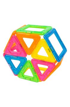 a set of colorful plastic toys stacked on top of each other in the shape of a hexagon