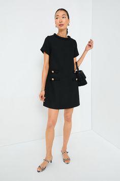 Black Tweed Jackie Dress | Tuckernuck Casual Black Tweed Dress For Work, Black Tweed Dress For Winter Workwear, Casual Black Tweed Dress, Work Dresses, Elegant Black Tweed Dress With Buttons, Fitted Knee-length Black Tweed Dress, Tweed Dress Outfit, Jackie Dress, Blue Tweed