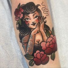 Americana Tattoo Traditional, New Traditional Tattoo, Americana Tattoo, Lady Portrait, Tattoo Traditional, Awesome Tattoos, American Traditional Tattoo, School Tattoo