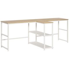 two white desks with wooden top and shelves