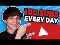 a young man pointing to the right side of his face with text reading 100 subs every day