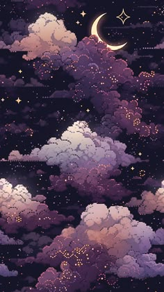 the night sky is filled with stars and clouds