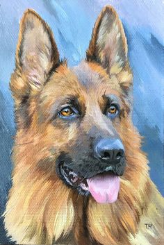 a painting of a german shepherd dog