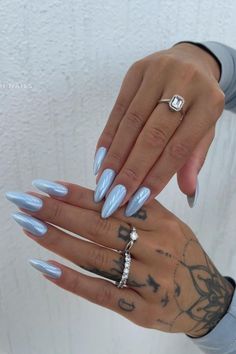 Blue Chrome Nails, Chrome Nails Designs, Colorful Nails, Smink Inspiration, Blue Nail, Metallic Nails, Fire Nails, Chic Nails, Chrome Nails