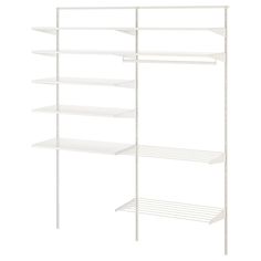 white shelving unit with four shelves on each side and one shelf in the middle